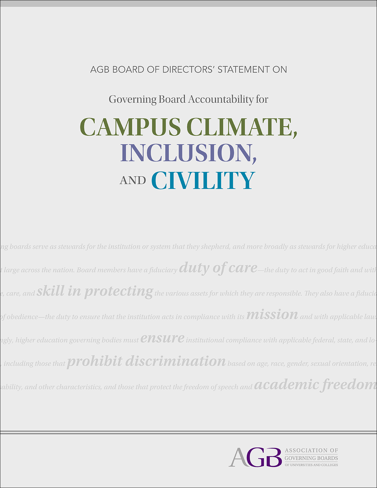 AGB Board of Directors’ Statement on Governing Board Accountability for Campus Climate, Inclusion, and Civility
